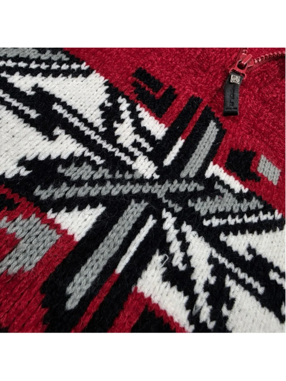 Vintage Southpole 1/4 Zip Sweater XL Red Black Nordic Knit Pullover Y2K